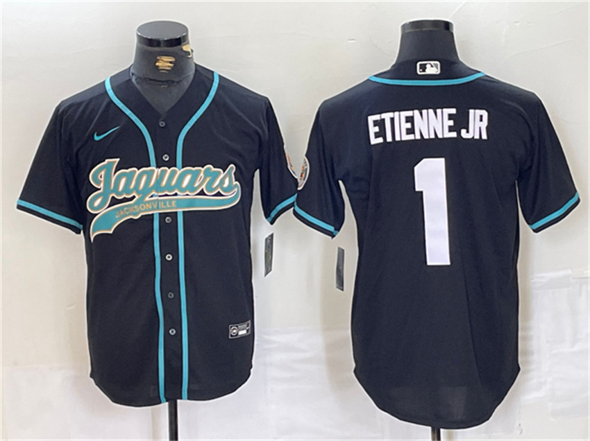 Men's Black Jacksonville Jaguars #1 Travis Etienne Jr. With Patch Cool Base Stitched Baseball Jersey
